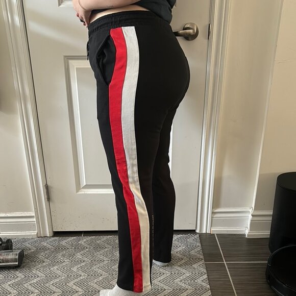 Criminal Damage London Women’s Black, Red and White Striped Sweatpants - Picture 1 of 11